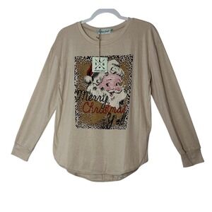 Southern‎ Grace Christmas Top Women's Small Holiday Santa Bright Stretch New